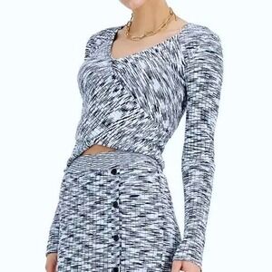 INC International Concepts Marled Cropped Surplice Top Women M V-Neck Ribbed NWT